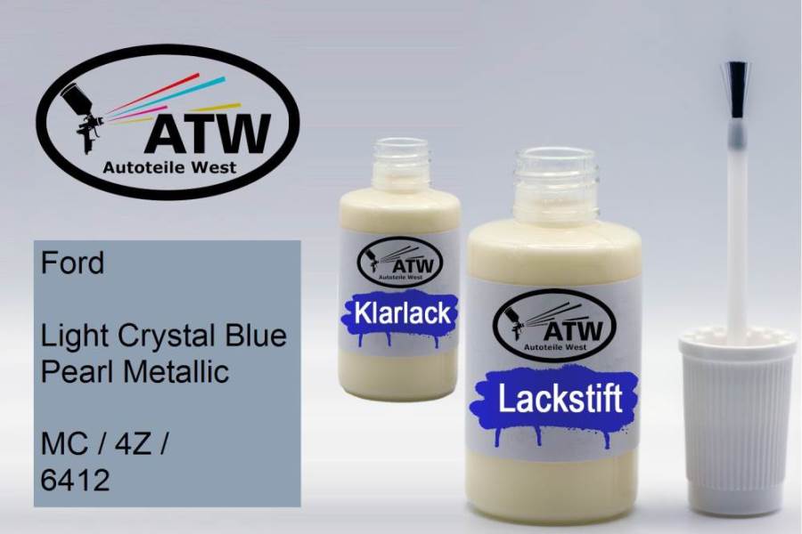Ford, Light Crystal Blue Pearl Metallic, MC / 4Z / 6412: 20ml Lackstift + 20ml Klarlack - Set, von ATW Autoteile West.